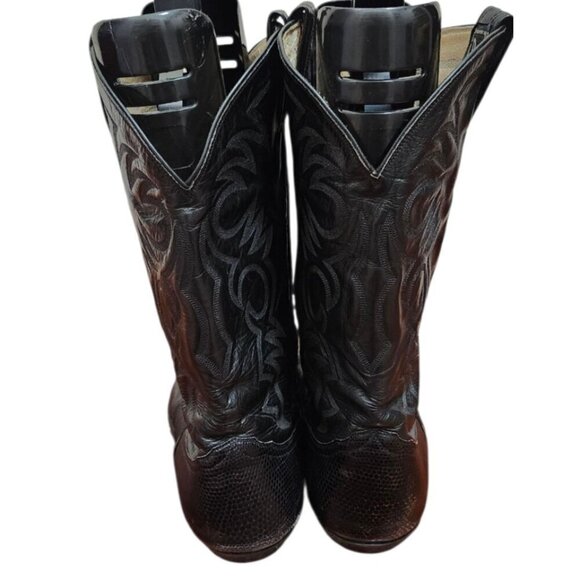 Vtg Larry Mahan Black Leather Cowboy Boots SIze 11 B, made in Texas main image 14